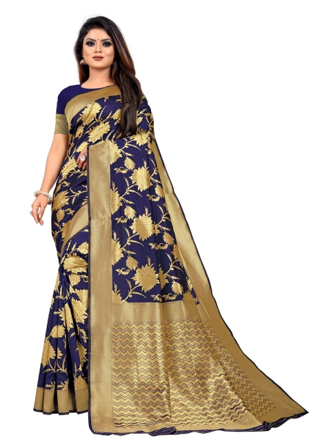 

Kuvarba Fashion Blue Floral Zari Silk Blend Saree