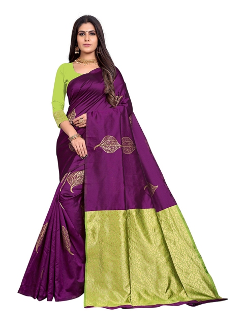 

Kuvarba Fashion Purple & Green Ethnic Motifs Silk Blend Saree