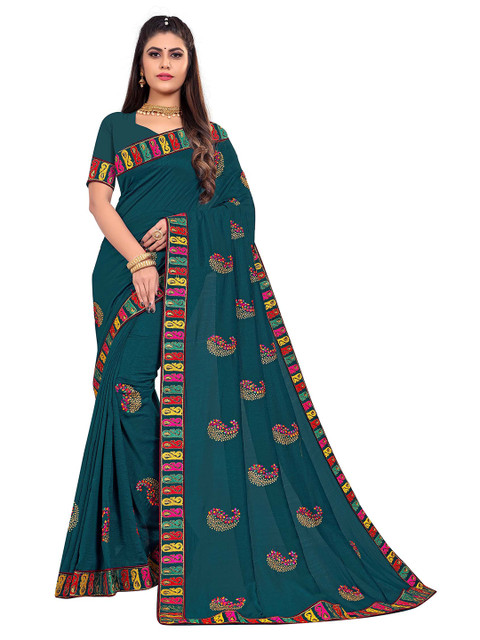 

Kuvarba Fashion Gunmetal-Toned & Red Ethnic Motifs Embroidered Silk Blend Saree, Metallic