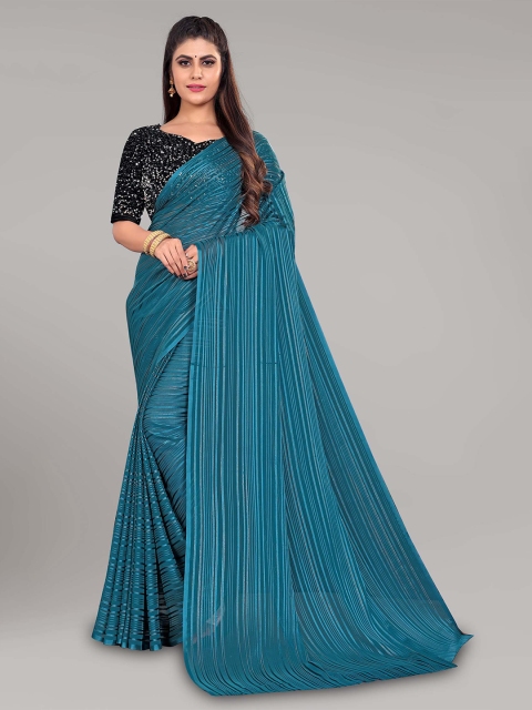 

Kuvarba Fashion Gunmetal-Toned Striped Saree, Metallic
