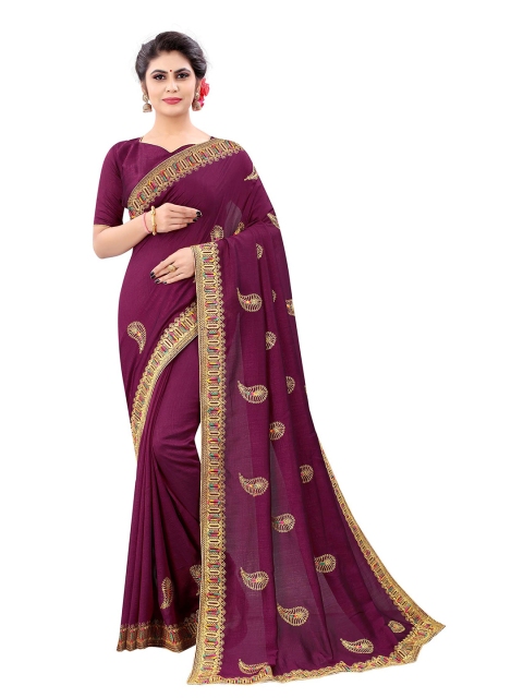 

Kuvarba Fashion Purple & Blue Paisley Embroidered Silk Blend Saree