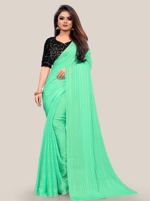 

Kuvarba Fashion Green Striped Saree