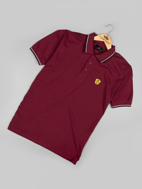 

FRENCH CROWN Men Red V-Neck Applique T-shirt