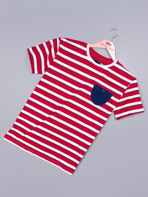 

FRENCH CROWN Men Red Striped Polo Collar T-shirt