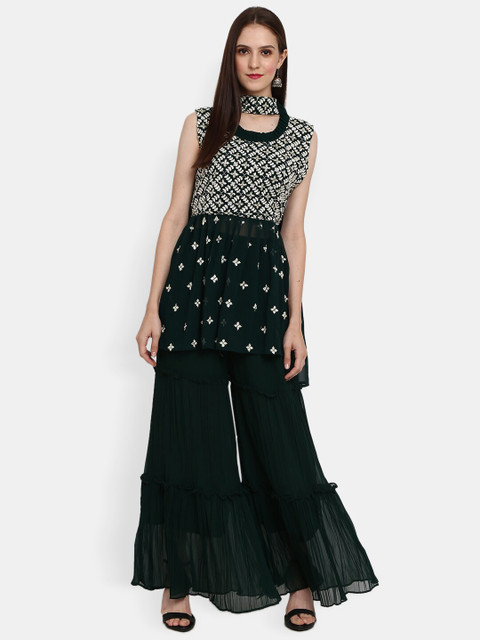 

V-Mart Green Embellished Maxi Dress