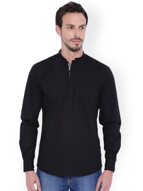 

IVOC Men Black Solid Straight Short Kurta