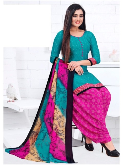 

INDIAN HERITAGE Women Blue Printed Crepe Unstitched Dress Material with Dupatta