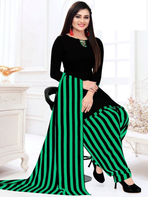

INDIAN HERITAGE Black & Green Printed Silk Crepe Unstitched Dress Material
