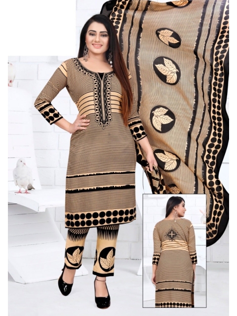 

INDIAN HERITAGE Cream-Coloured & Black Printed Silk Crepe Unstitched Dress Material