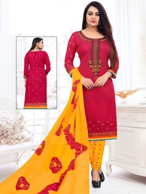 

INDIAN HERITAGE Red & Orange Printed Silk Crepe Unstitched Dress Material