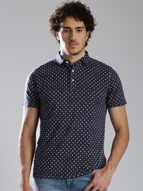 

Tommy Hilfiger Men Navy Blue Printed Polo Collar T-shirt