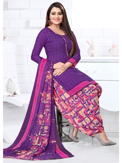 

INDIAN HERITAGE Purple & Pink Printed Silk Crepe Unstitched Dress Material