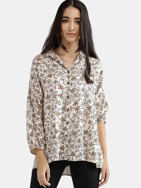 

IDK Cream-Coloured Floral Print Shirt Style Top