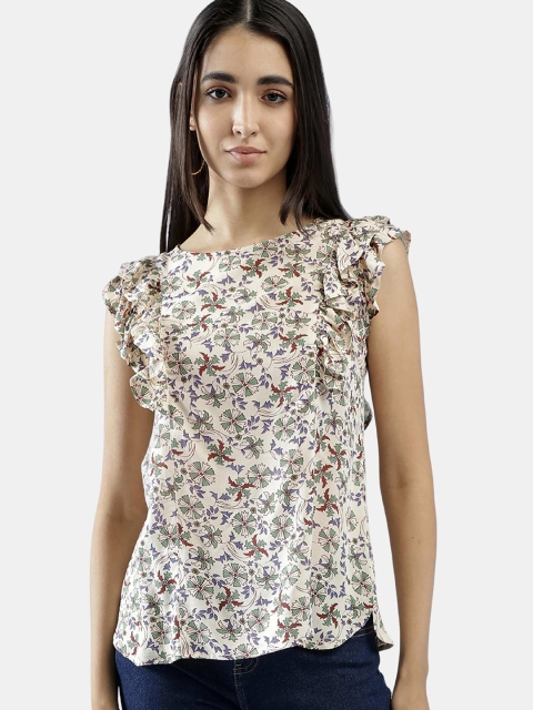 

IDK Cream-Coloured Floral Print Ruffles Top
