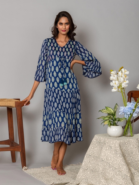 

WESTIFIED Blue Ethnic Motifs A-Line Dress