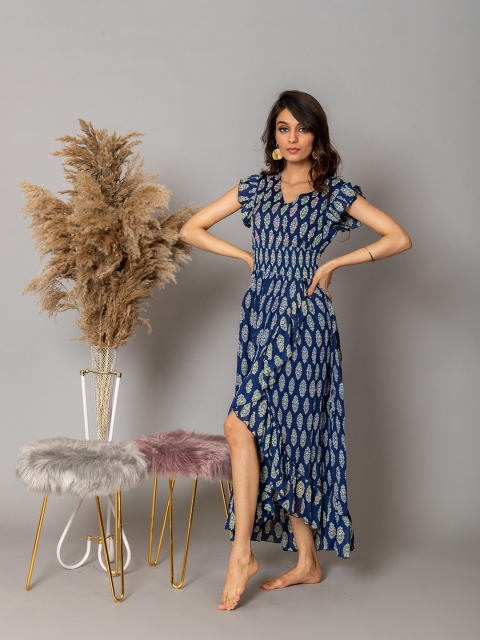 

WESTIFIED Blue Ethnic Motifs Maxi Dress