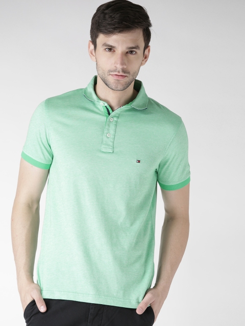 

Tommy Hilfiger Men Green Solid Slim Polo Collar T-shirt
