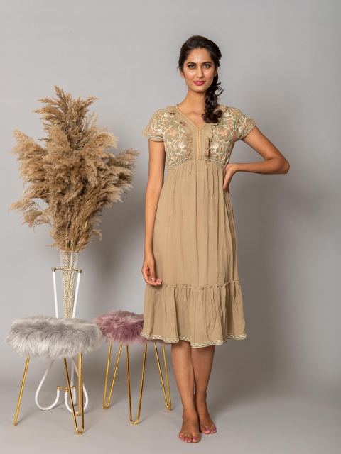 

WESTIFIED Khaki A-Line Midi Dress
