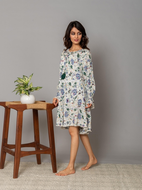

WESTIFIED White Floral A-Line Dress