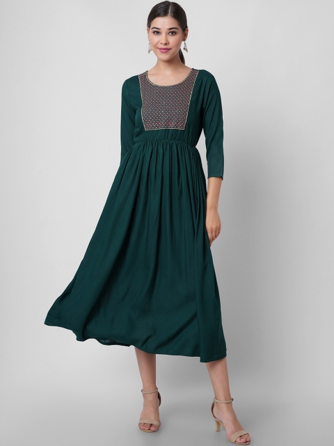 

DAEVISH Women Green Geometric Embroidered Thread Work Anarkali Kurta