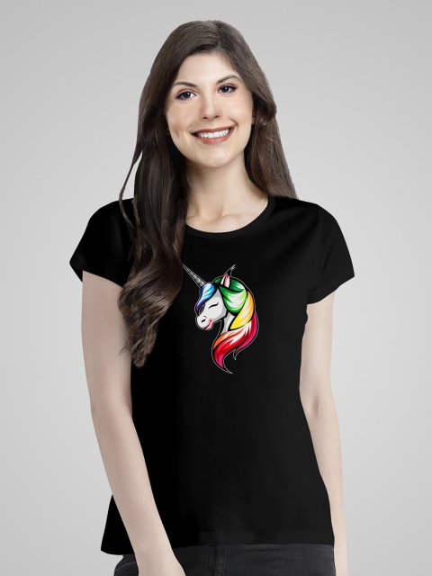 

Pootlu Women Black & eerie black Printed Extended Sleeves T-shirt
