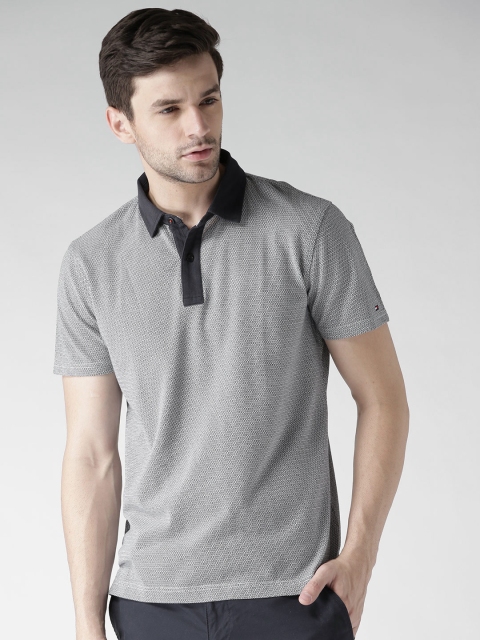 

Tommy Hilfiger Men White & Navy Printed Polo Collar T-shirt
