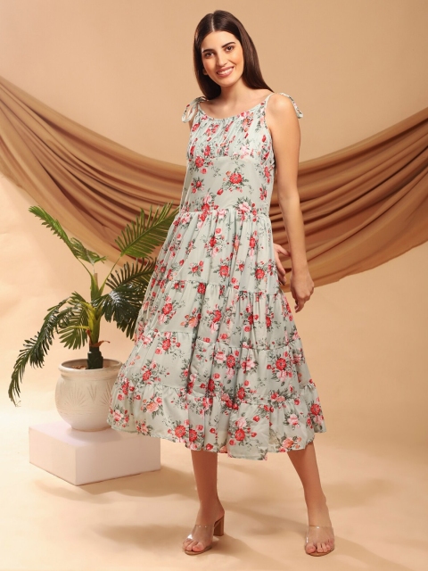 

WESTHOOD Sea Green Floral Crepe Midi Dress