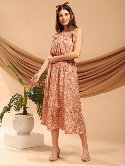 

WESTHOOD Nude-Coloured Floral Crepe Midi Dress