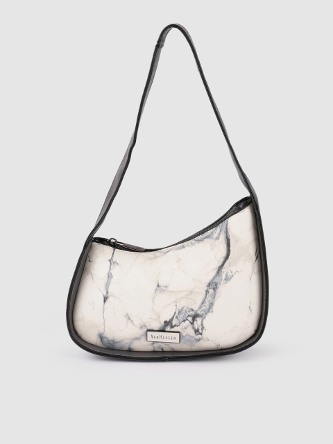 

Van Heusen Off White & Grey Printed Hobo Bag