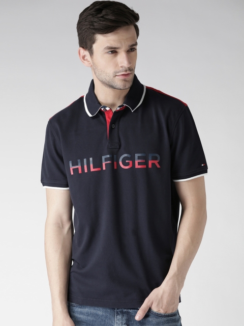 

Tommy Hilfiger Men Navy Printed Polo T-shirt, Navy blue