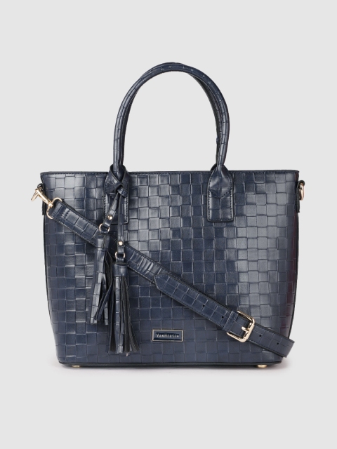 

Van Heusen Navy Blue Woven Design Structured Handheld Bag with Tasselled Detail