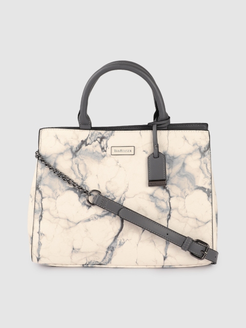 

Van Heusen Off White & Grey Printed Handheld Bag