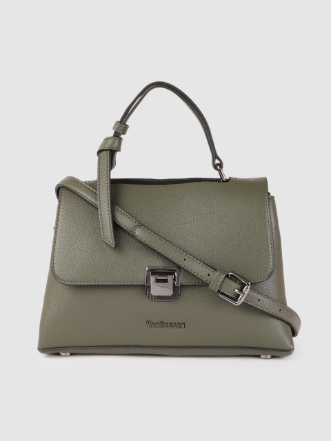 

Van Heusen Olive Green Solid Structured Satchel