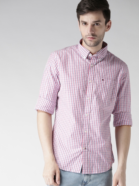

Tommy Hilfiger Men White & Pink Checked Casual Shirt