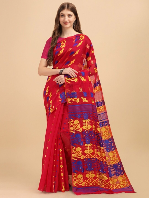 

BESUCHER Pink & Yellow Woven Design Jamdani Saree