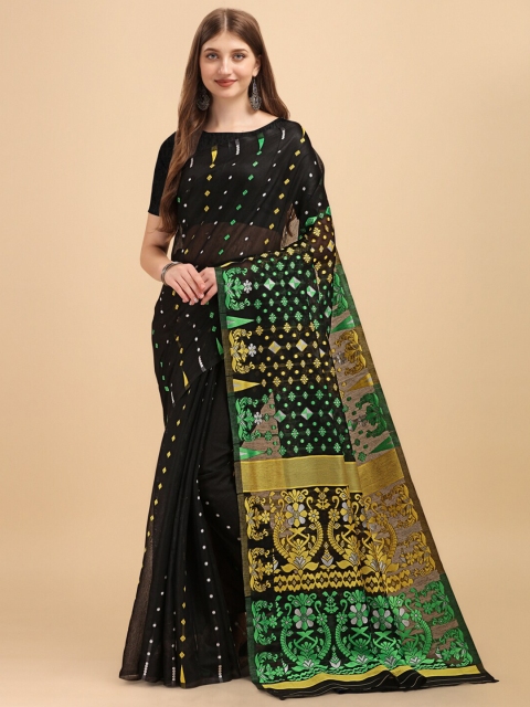 

BESUCHER Black & Mustard Woven Design Jamdani Saree