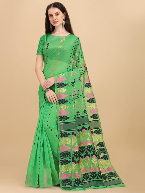 

BESUCHER Olive Green & Pink Woven Design Jamdani Saree