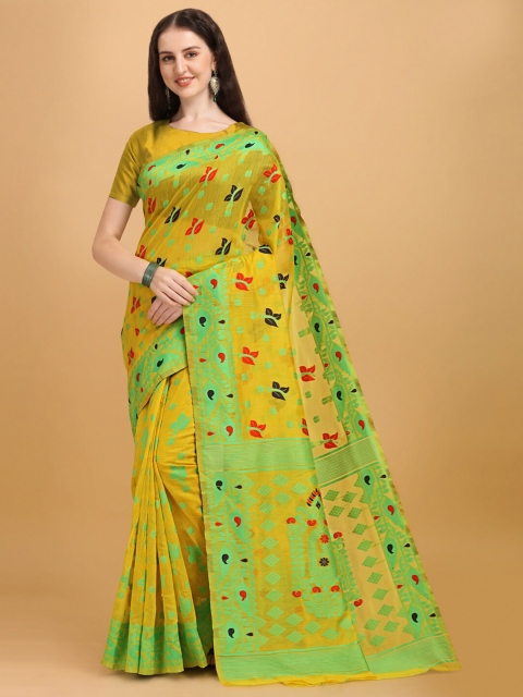 

BESUCHER Yellow & Red Woven Design Zari Jamdani Saree