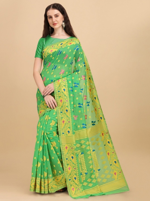 

BESUCHER Green & Red Woven Design Zari Jamdani Saree
