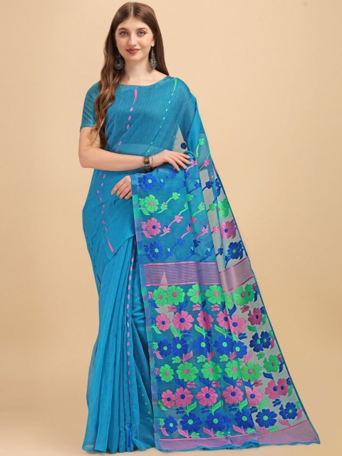 

BESUCHER Teal & Pink Woven Design Jamdani Saree