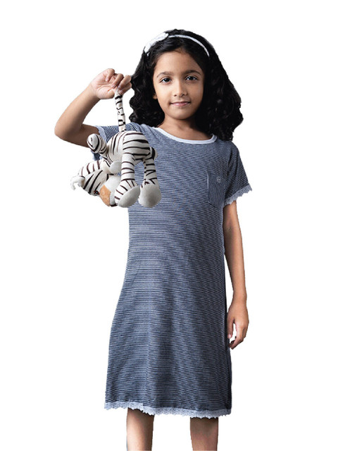 

GREENDIGO Multicoloured Striped Organic Cotton A-Line Dress, Multi