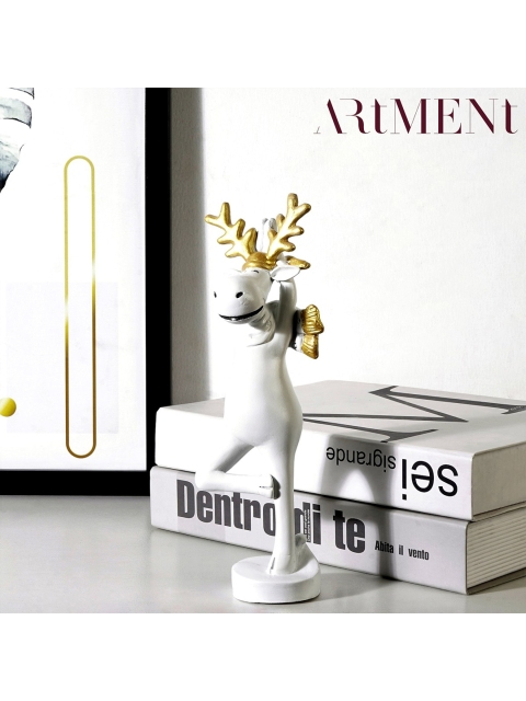 

THE ARTMENT White & Gold Coloured Horned Reindeer Table Accent Showpieces