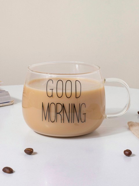 

Nestasia Set of 2 Transparent & Black Good Morning Print Tea Cups