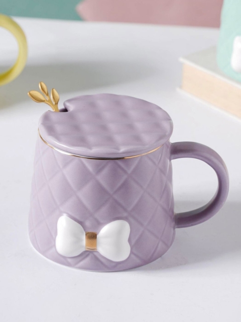 

Nestasia Purple & White Textured Ceramic Cup with Lid & Spoon