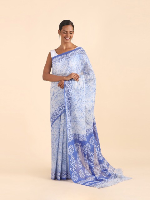 

Taneira Blue & Off White Ethnic Motifs Pure Cotton Saree