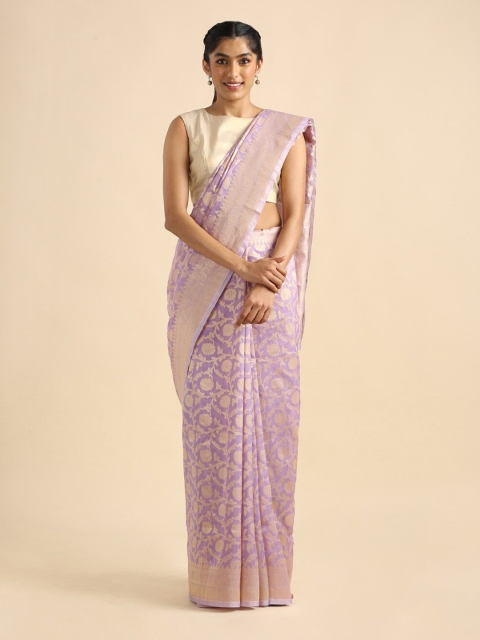 

Taneira Violet & Gold-Toned Woven Design Zari Silk Cotton Banarasi Saree