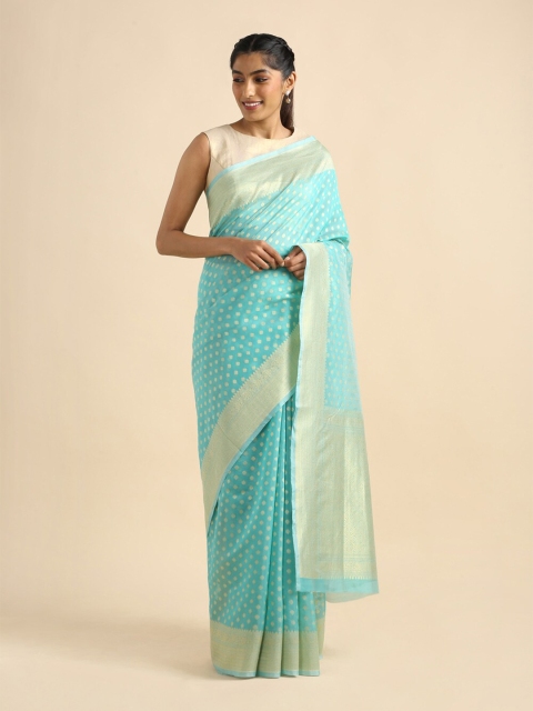 

Taneira Women Green & Gold-Toned Woven Design Zari Silk Cotton Banarasi Saree