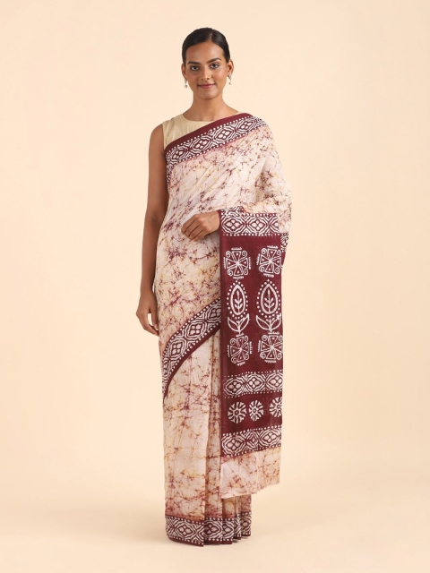 

Taneira Brown & White Floral Pure Cotton Saree