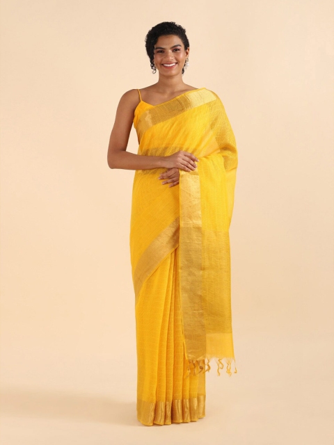 

Taneira Yellow & Gold-Toned Zari Pure Silk Saree