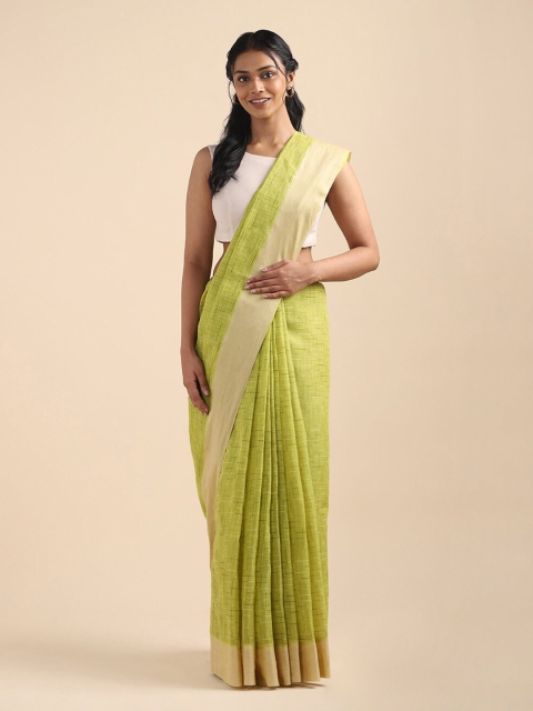 

Taneira Green & Gold-Toned Checked Zari Pure Cotton Narayan Peth Saree